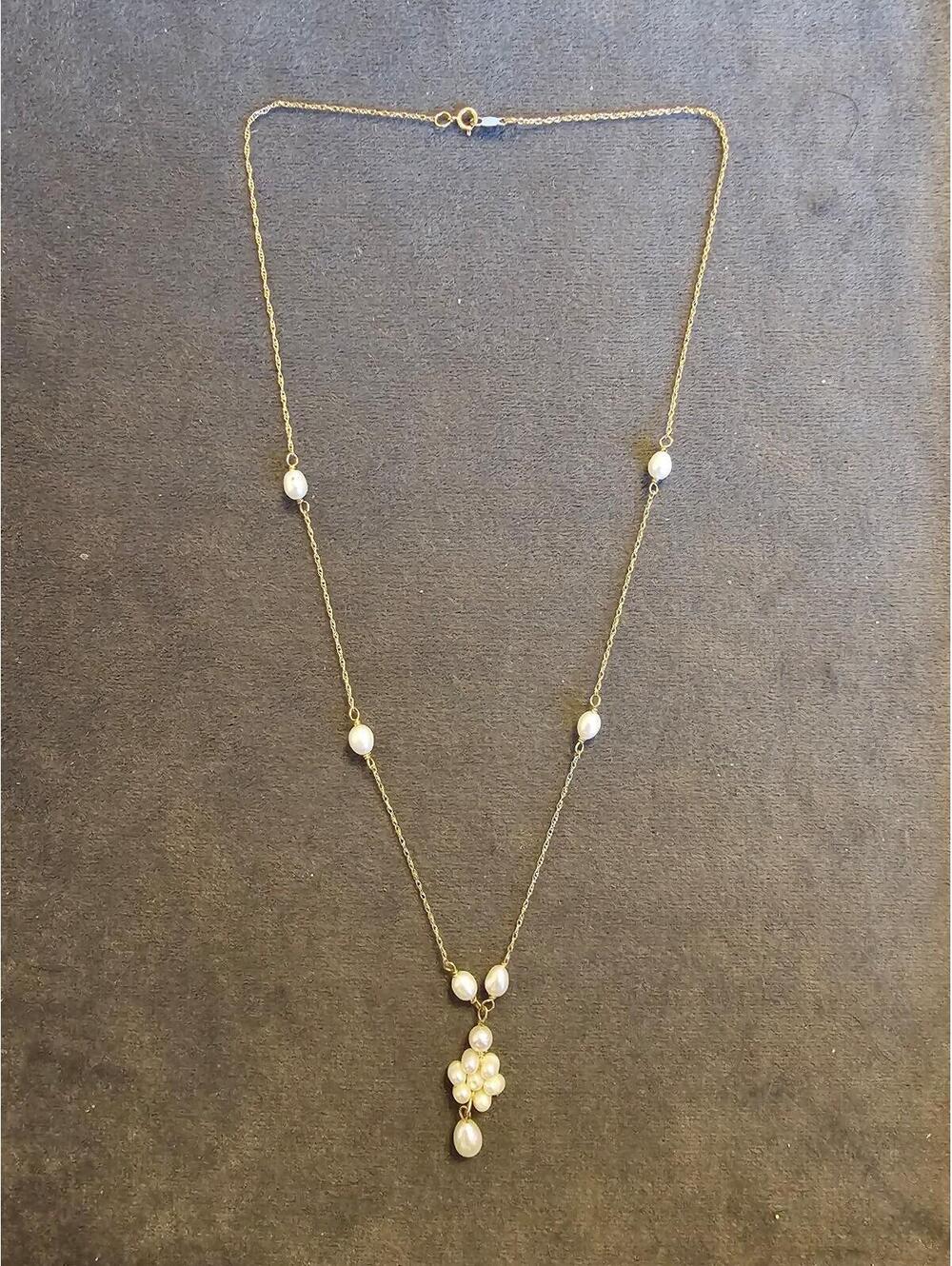 Dainty PJS 14K Yellow Gold Pearl Station Pearl Drop Pendant Necklace